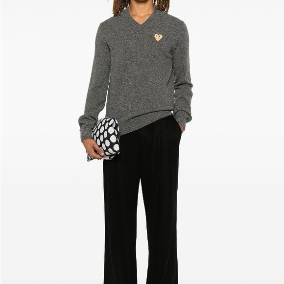 Comme des Garcons Sweaters - SOLD- Comme des Garcons Wool Sweater V-Neck Gold Heart CDG Play Heart Women’s XS